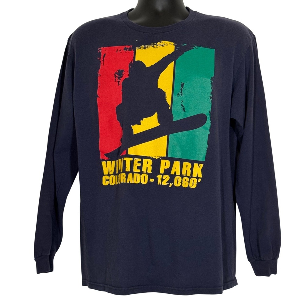 Delta Apparel Winter Park Colorado Snowboarder Rasta Graphic Long Sleeve Tee L